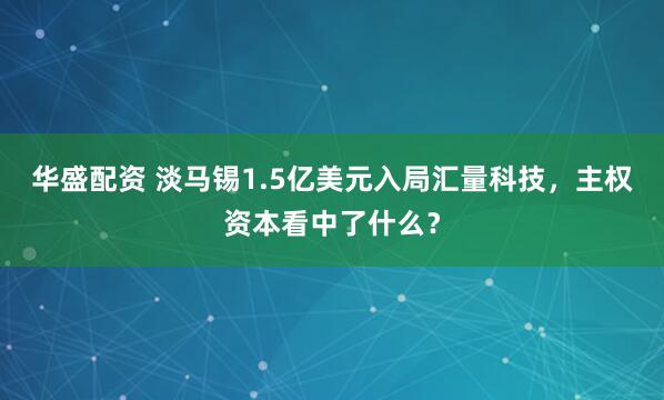 华盛配资 淡马锡1.5亿美元入局汇量科技，主权资本看中了什么？