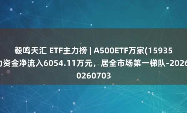 毅鸣天汇 ETF主力榜 | A500ETF万家(159356)主力资金净流入6054.11万元，居全市场第一梯队-20260703