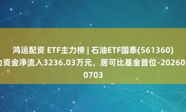 鸿运配资 ETF主力榜 | 石油ETF国泰(561360)主力资金净流入3236.03万元，居可比基金首位-20260703
